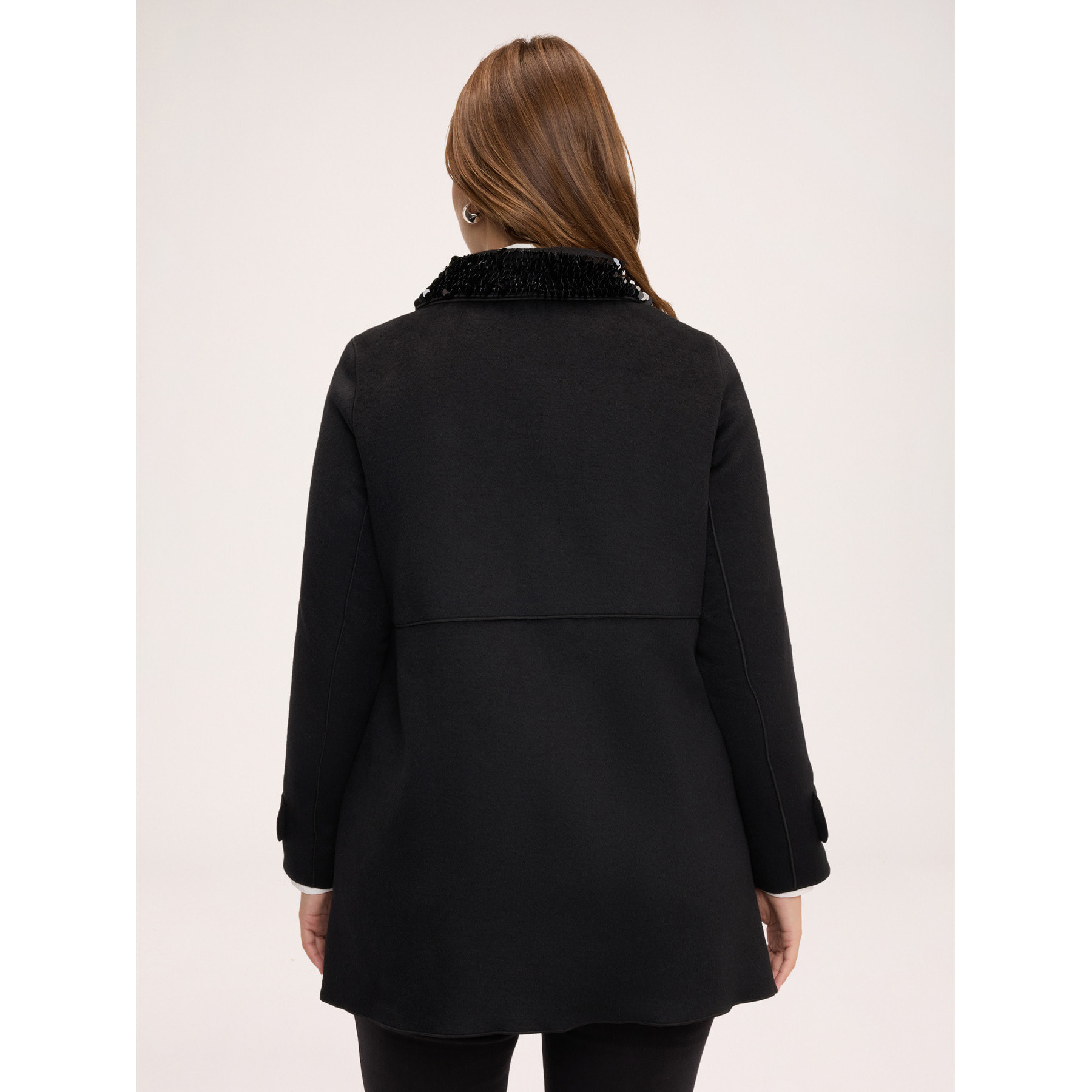 Fiorella Rubino - Cappotto misto lana con colletto paillettes - Nero