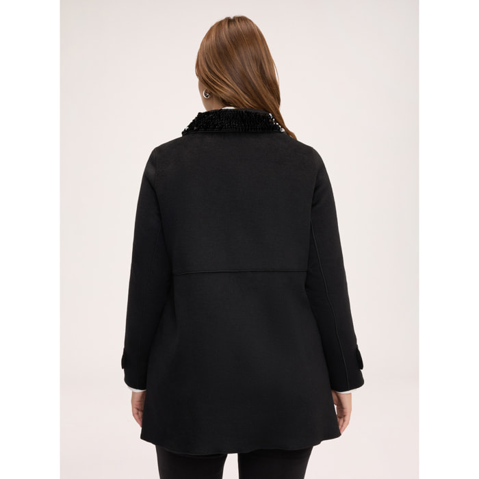 Fiorella Rubino - Cappotto misto lana con colletto paillettes - Nero