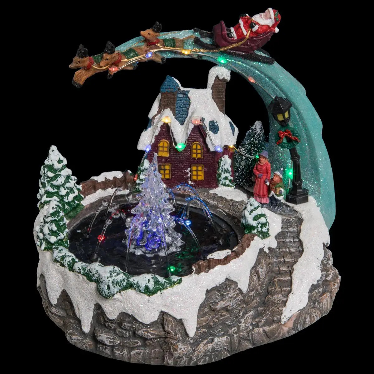 Village lumineux fontaine père Noël et traineau 20 LED