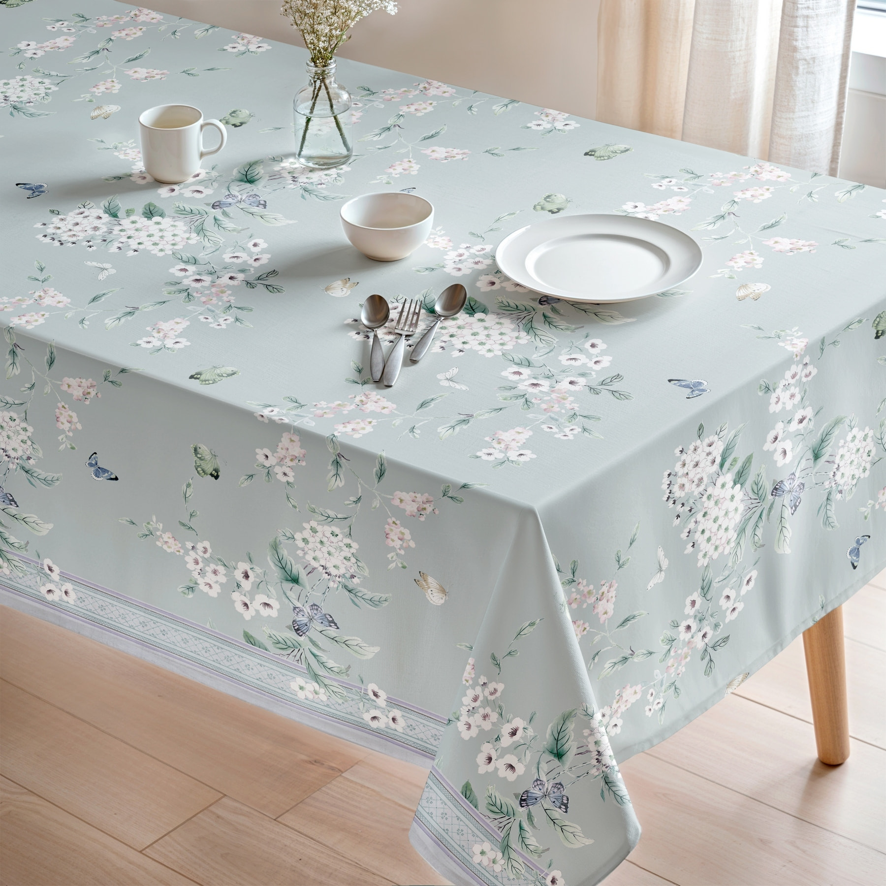 Nappe imprimée anti-tâches GALAN BLEU CIEL