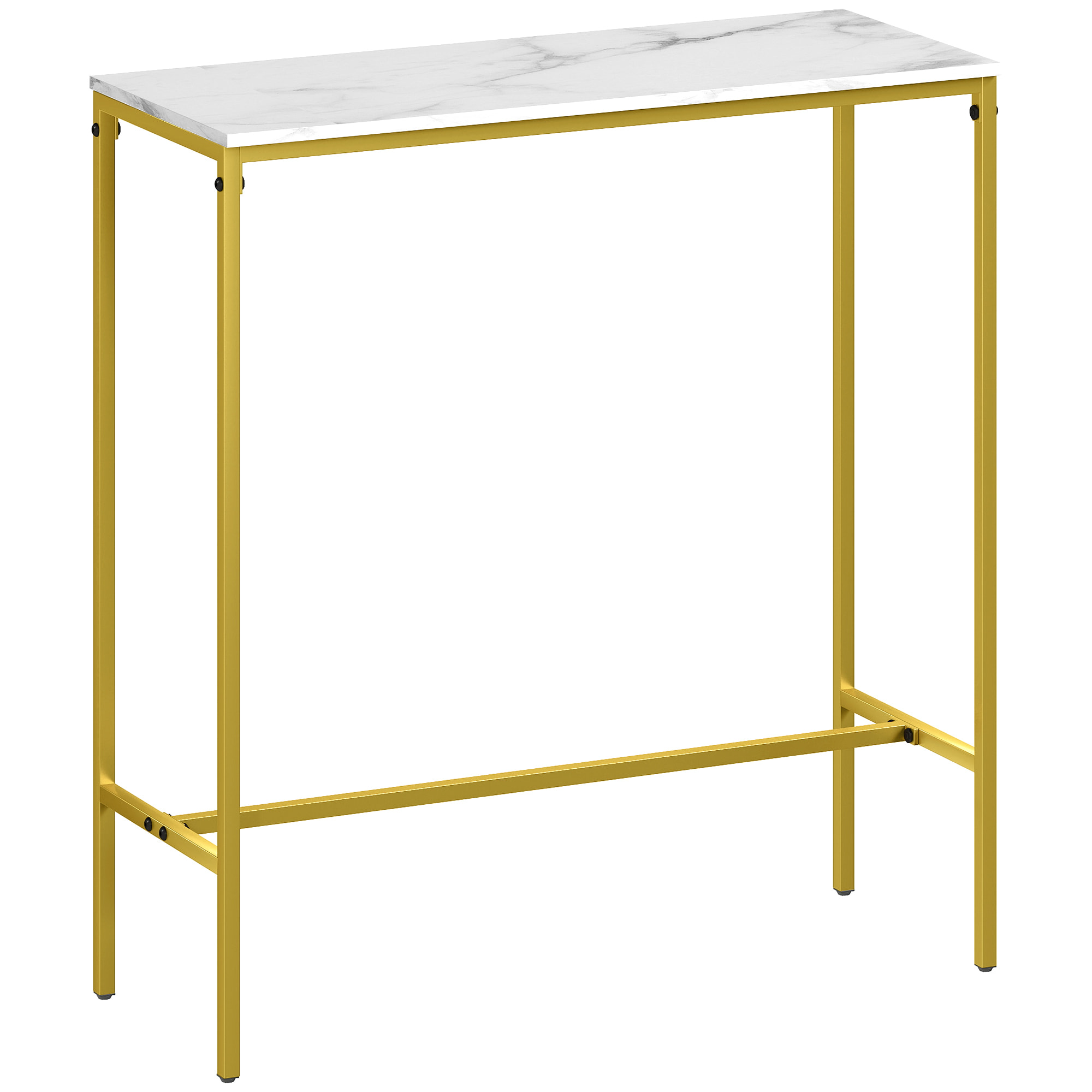 Table de bar mange-debout table haute dim. 100 x 40 x 107 cm acier doré plateau effet marbre blanc