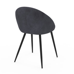 Chaises Dory velours gris pieds métal noirs - lot de 4