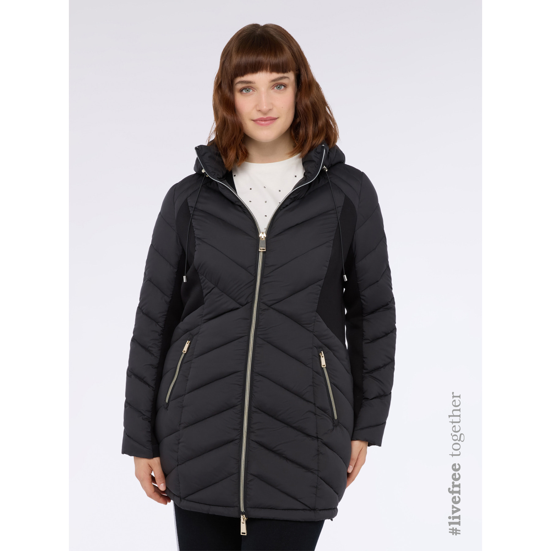 Fiorella Rubino - Plumífero largo acolchado con capucha - Negro