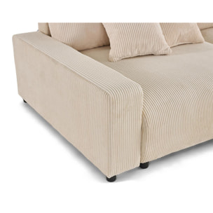 Pivoine - canapé d'angle 4 places réversible convertible avec 2 coffres en velours côtelé - Beige