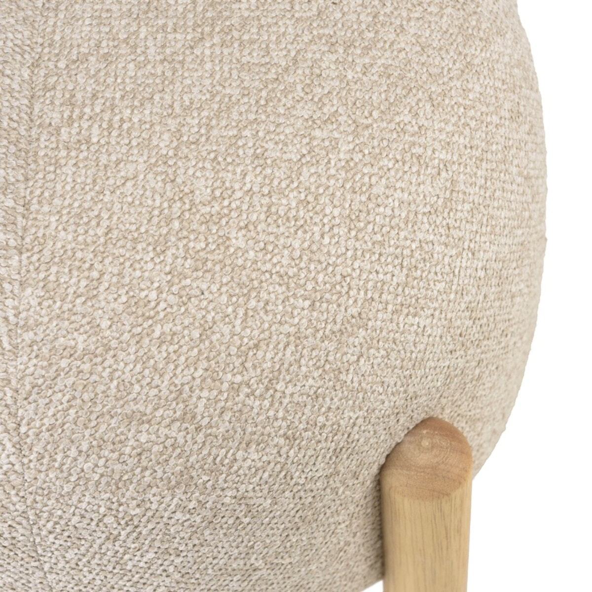 LEOPOLD - Pouf en tissu effet laine beige et pieds bois