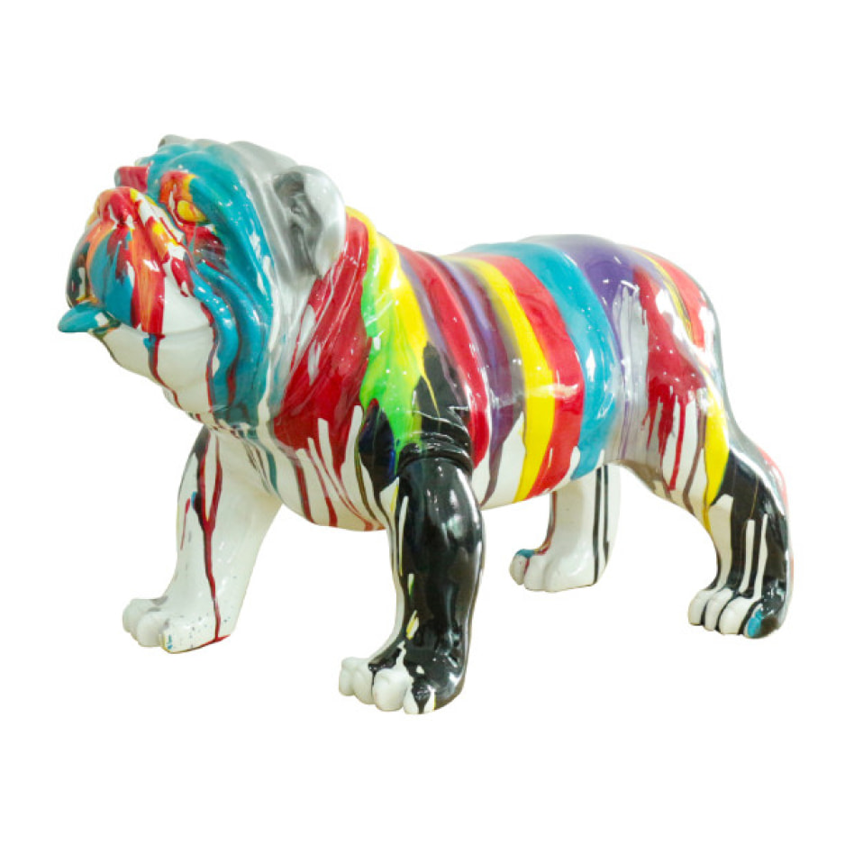 Statuette chien bulldog en résine peintures multicolores H38cm - BULL 01