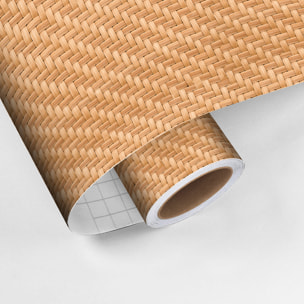 Rouleau revêtement adhésif vinyle au mètre - Sticker mural tête de lit - ROTIN TRESSÉ NATUREL