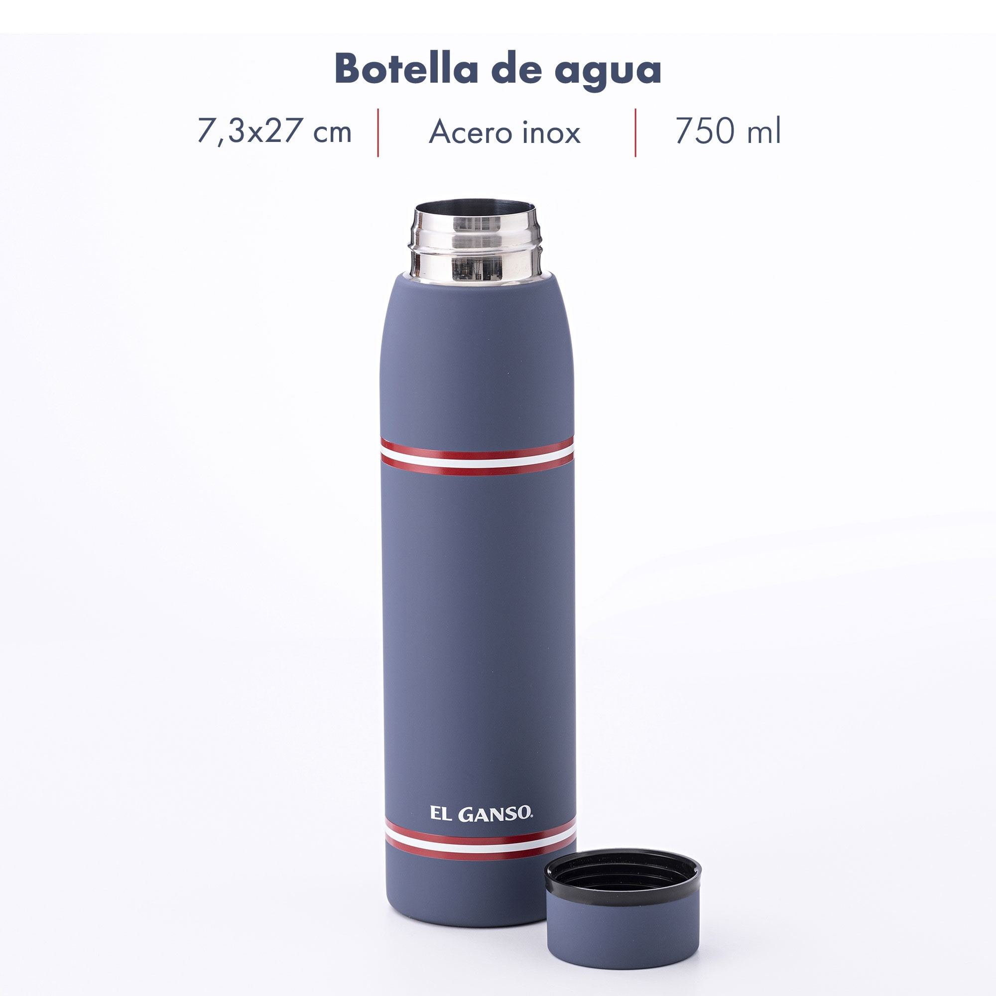 Set de 2 botellas de agua de 750ml en acero inoxidable color blanco + azul el ganso