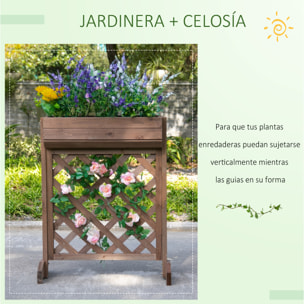 Jardinera con Enrejado de Madera Maciza Plantas Flores Trepaderas al Aire Libre