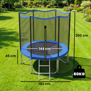 Cama Elástica para Niños Exterior Ø183 cm, Trampolín para Niños de +6 Años con Red de Seguridad, Escalera, Acolchado de Muelles y Marco de Acero Galvanizado, Carga 80 kg