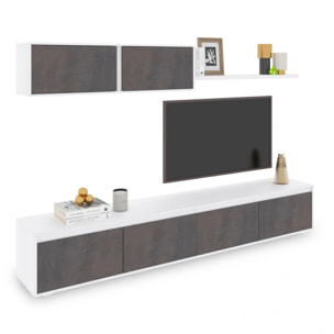 Salón con mueble de TV y estantería en blanco mate y óxido 200 cm Arlet Blanco Artik (Blanco Mate) - Óxido