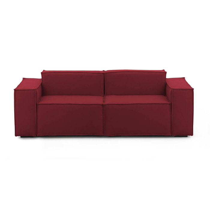 Divano fisso Paola, Divano componibile a 2 posti lineare, 100% Made in Italy, Sofà moderno da soggiorno in tessuto, Cm 220x95h70, Rosso