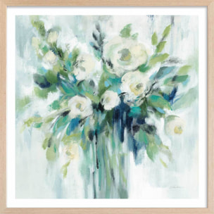 Affiche Aquarelle bouquet vert Affiche + cadre en bois - Chêne