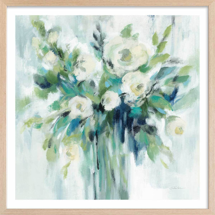 Affiche Aquarelle bouquet vert Affiche + cadre en bois - Chêne