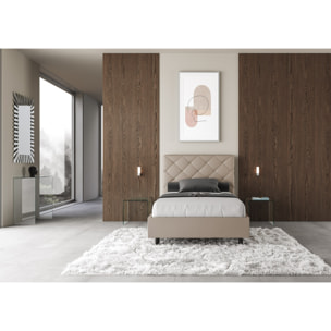 Lit rembourrée avec sommier 140x210 similicuir taupe Priya