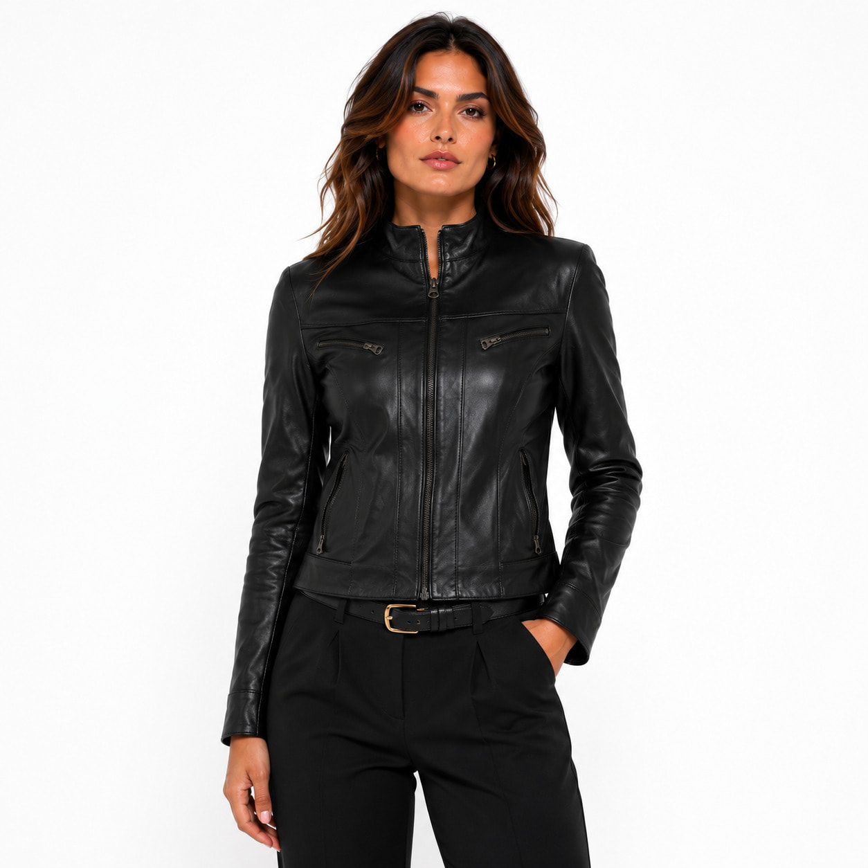 Giubbino in vera pelle di vitello Nero