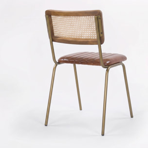 Lot de 2 chaises en cannage et cuir marron - Arsène