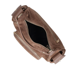 Borsa a spalla da donna Made in Italy - Modello Ardena - Pelle scamosciata - 30.0 x 17.0 x 12.0 cm