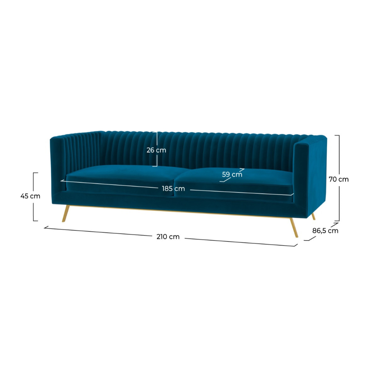 Canapé 3 places en velours bleu foncé - Gatsby