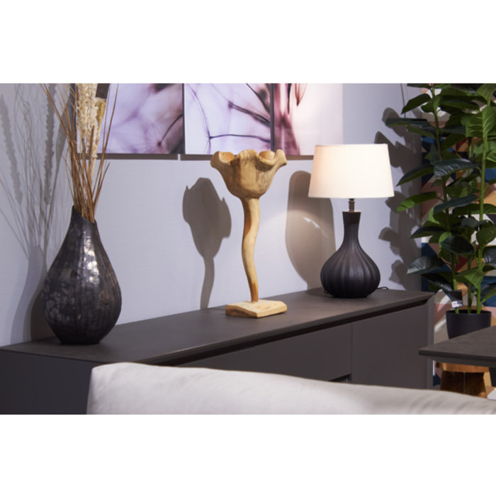 Sculpture Fleur H. 50 cm en Bois de Teck Bicolore avec Socle – GINA