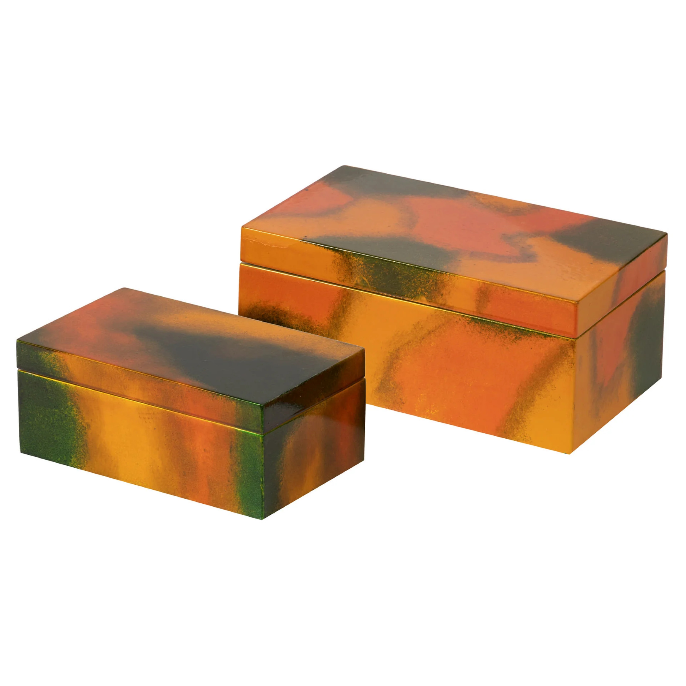 Set 2 Cajas Madera Dorada Verde 25x15x11-20x12x8cm