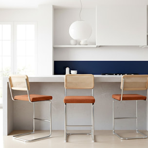 Lot de 2 tabourets de bar en cannage et tissu bouclé - MUSE