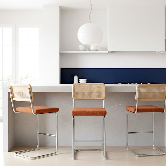 Lot de 2 tabourets de bar en cannage et tissu bouclé - MUSE