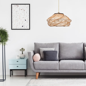 Lámpara de techo con madera, beige, colección Ness, 36x36x65, casquillo E 27 Max 45 - 60