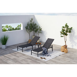 Lot de 2 transats et une table d'appoint noir SITGES