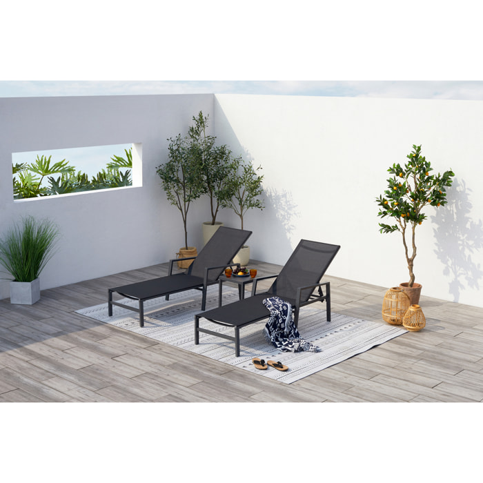 Lot de 2 transats et une table d'appoint noir SITGES