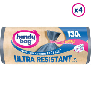4x10 Sacs Poubelle 130L à lien pratique Ultra Résistant Handy-Bag - 80% de plastique recyclé