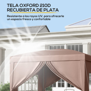 Carpa Plegable Pop-up Gazebo 3x3 m Cenador Plegable con 4 Paredes Laterales Anti-UV y Bolsa de Transporte para Camping Fiestas Café