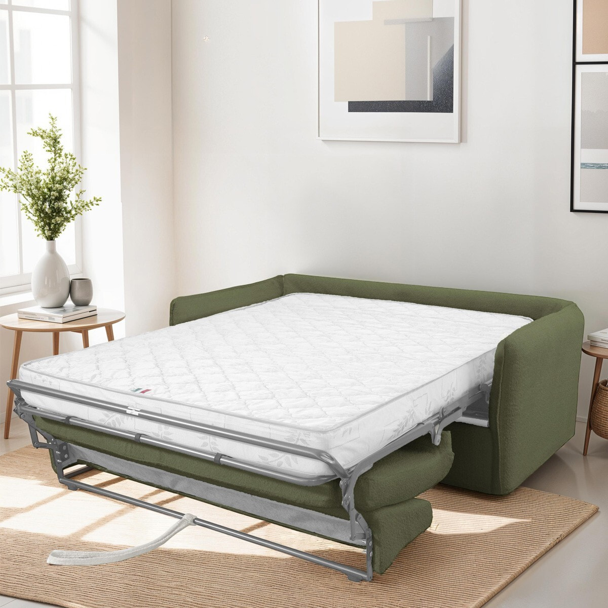 Canapé convertible express déhoussable 3 places en tissu bouclette - GINA
