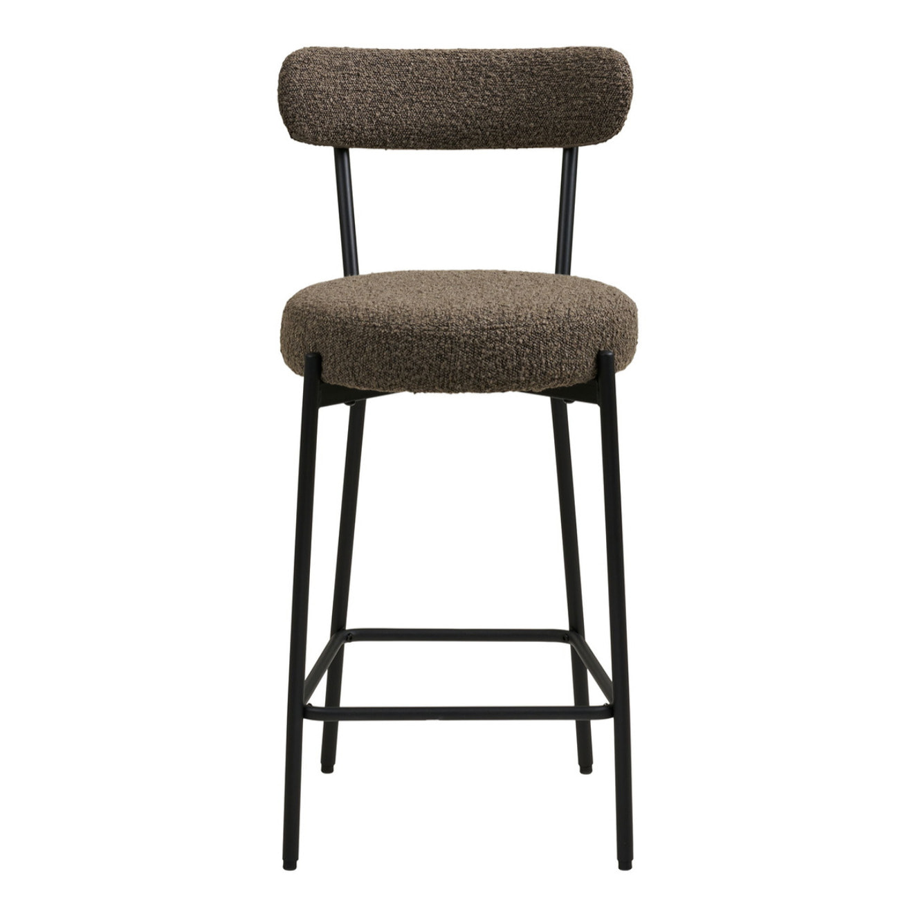 Badalona - Sgabello counter in bouclé marrone con gambe nere 39x46x90 cm