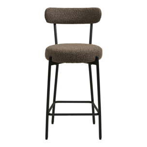 Badalona - Sgabello counter in bouclé marrone con gambe nere 39x46x90 cm