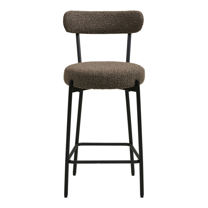 Badalona - Sgabello counter in bouclé marrone con gambe nere 39x46x90 cm
