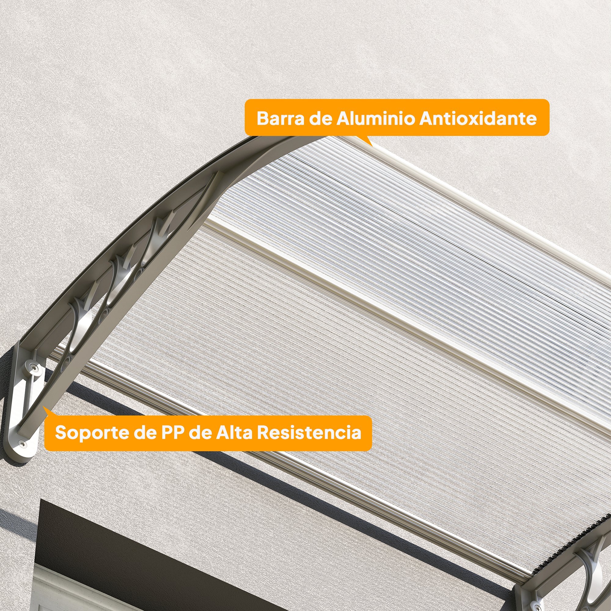 Marquesinas Exterior para Puertas y Ventanas, 100x75 cm, Tejadillo de Protección contra Sol y Lluvia, con Cubierta de Policarbonato, Barra de Aluminio, Transparente