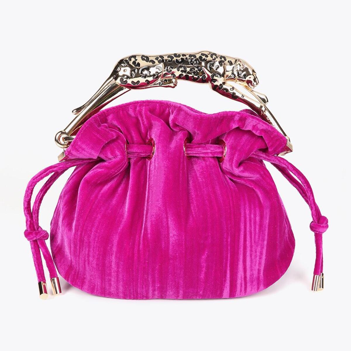 Borsa in Tessuto Plissettato con Manico Leopardo Metallico