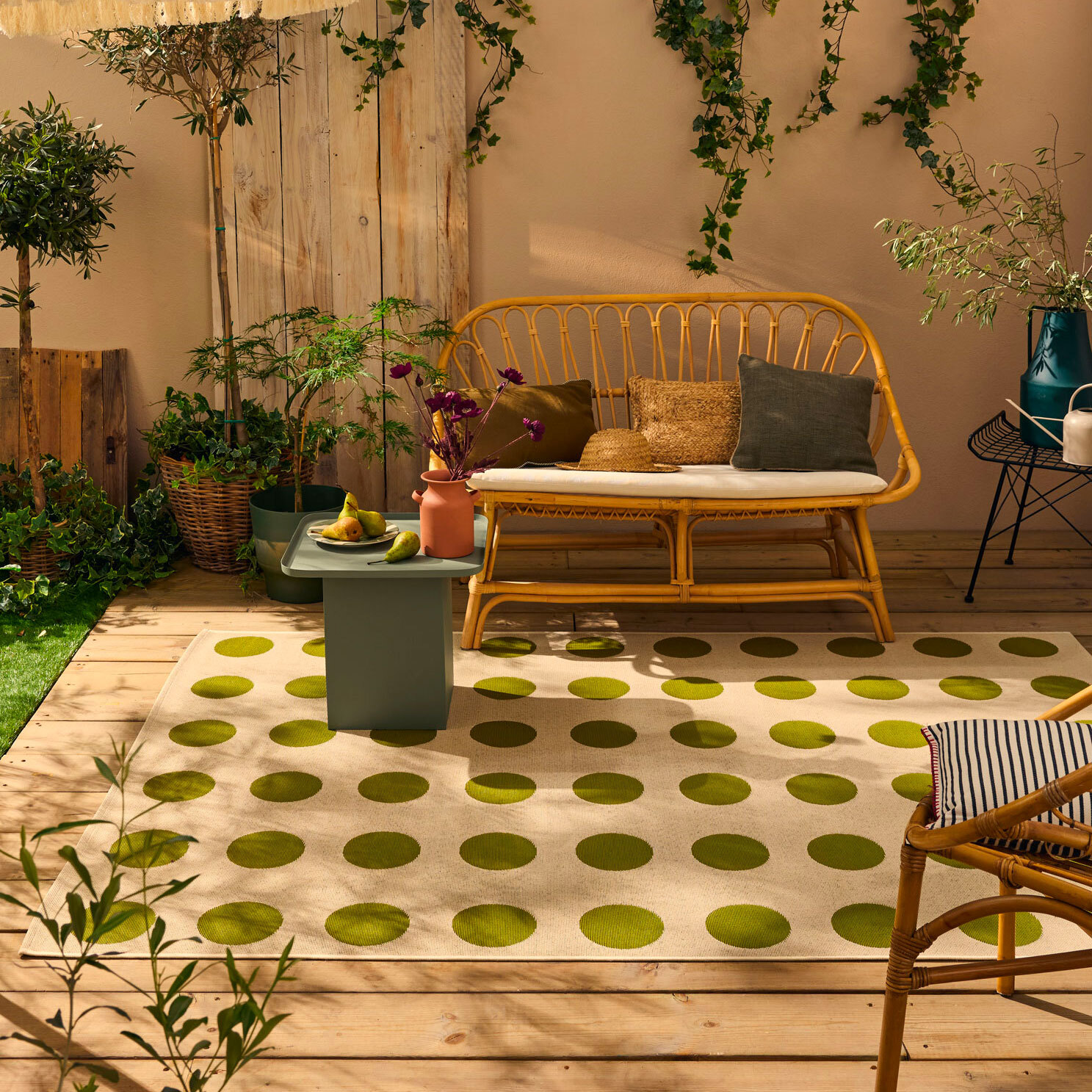 RIVIERA - Tapis intérieur/extérieur à motif pois creme