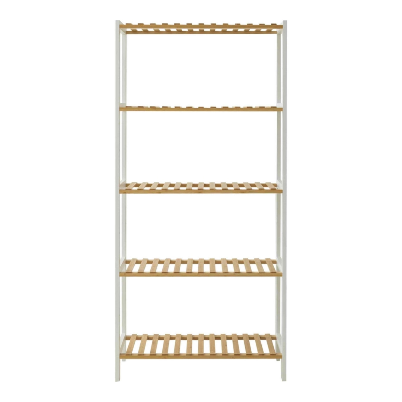 Scaffale 5 ripiani in bambù con laterali bianchi 60x26x130 cm