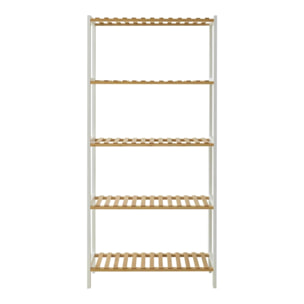 Scaffale 5 ripiani in bambù con laterali bianchi 60x26x130 cm