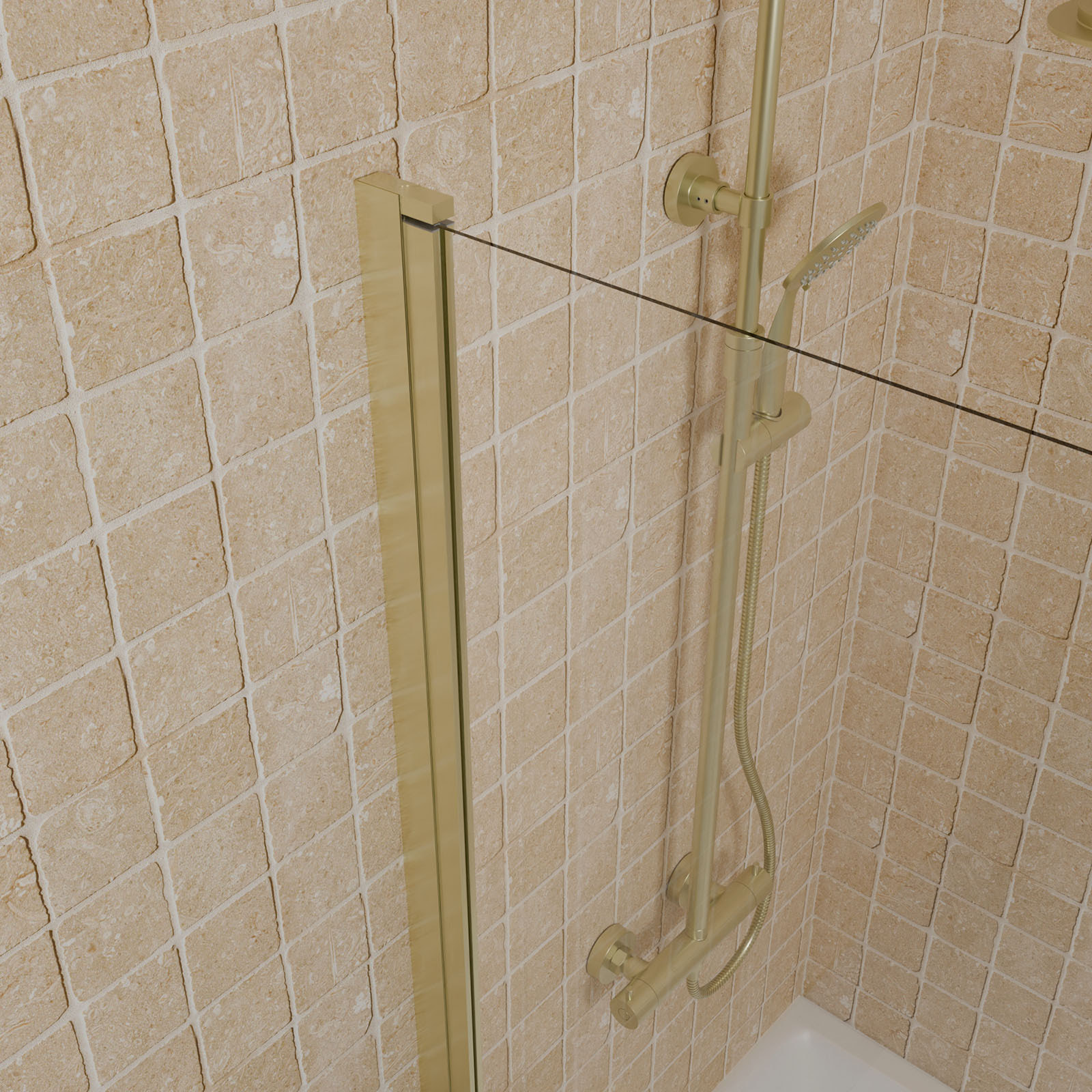 Pare baignoire Pivotant avec Porte-Serviette 85x150cm - Or Doré Brossé - Verre 6mm - TSHAPE GOLDY