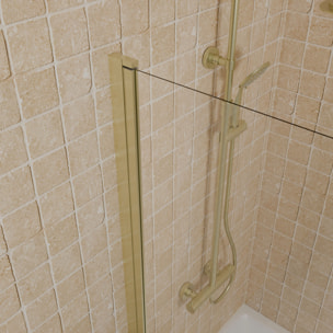Pare baignoire Pivotant avec Porte-Serviette 85x150cm - Or Doré Brossé - Verre 6mm - TSHAPE GOLDY