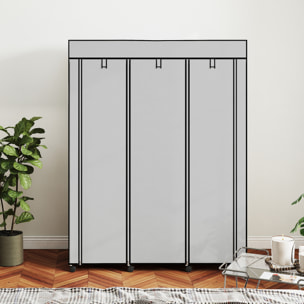 Armoire penderie multi-rangement - 8 étagères, 2 barres - acier noir non tissé gris