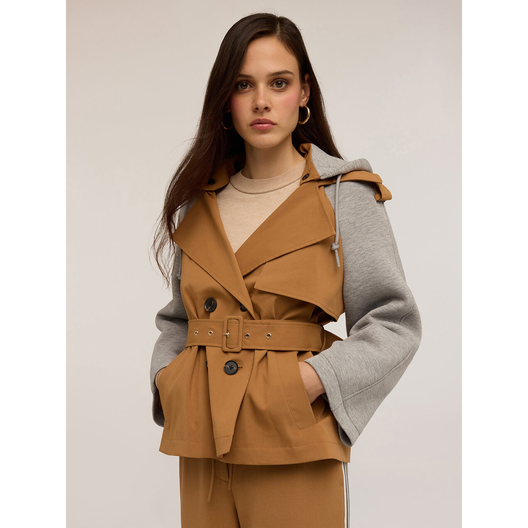 Motivi - Trench con inserti in scuba - Beige
