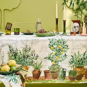 Serviette lin & coton lavé 190 g/m² imprimé vert marron Jardin provencal olive