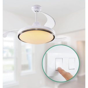 Ventilador de Techo con Luz LED Ø53x30cm - Aspas retráctiles, Silencioso, 6 Velocidades, Mando a distancia y luz regulable 3 Tonos