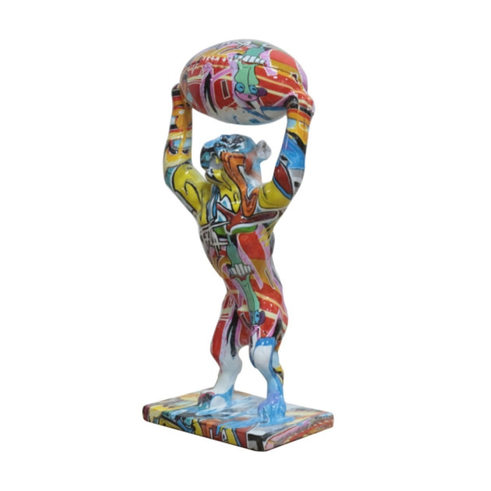 Statuette chien et ballon de rugby résine multicolore H32CM - POPART