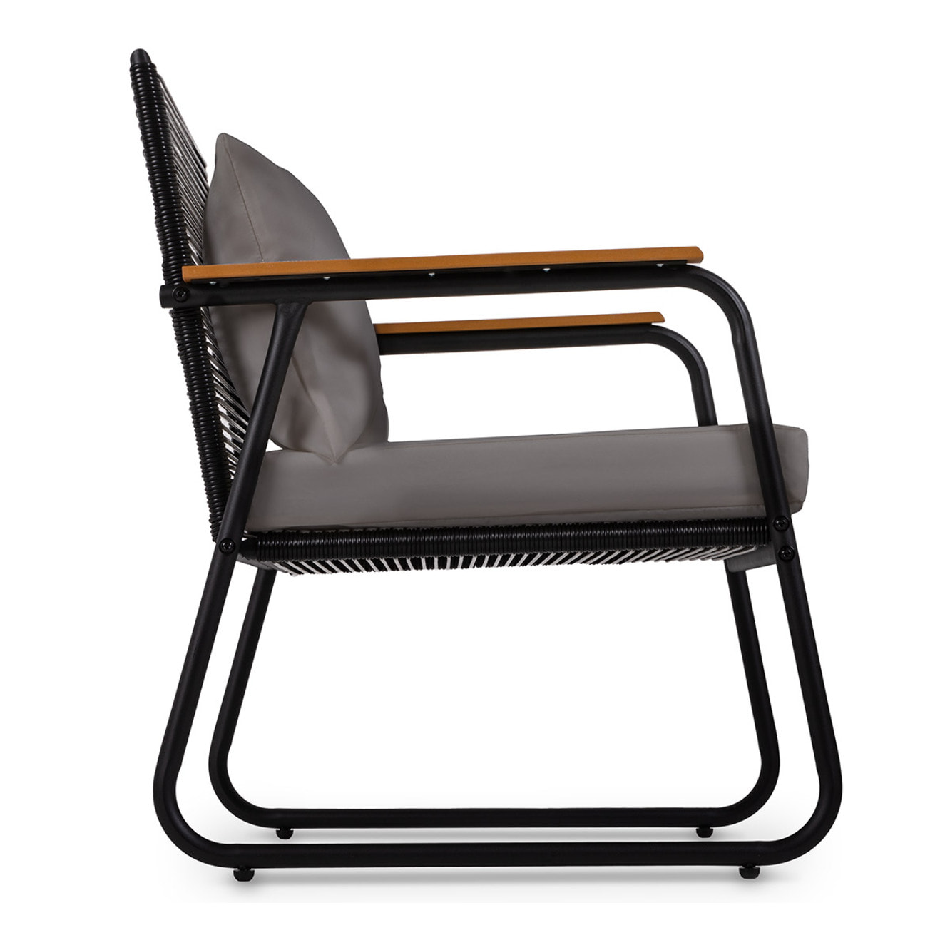 Conjunto de jardín 4 plazas, mesa centro+sofá+sillones de acero gris