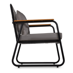 Conjunto de jardín 4 plazas, mesa centro+sofá+sillones de acero gris